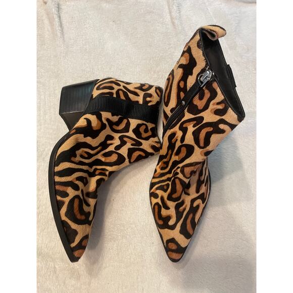 LINEA PAOLO Sevilla II Genuine Calf Hair Leopard Boots Block Heel Pointed 5.5 - Picture 3 of 10